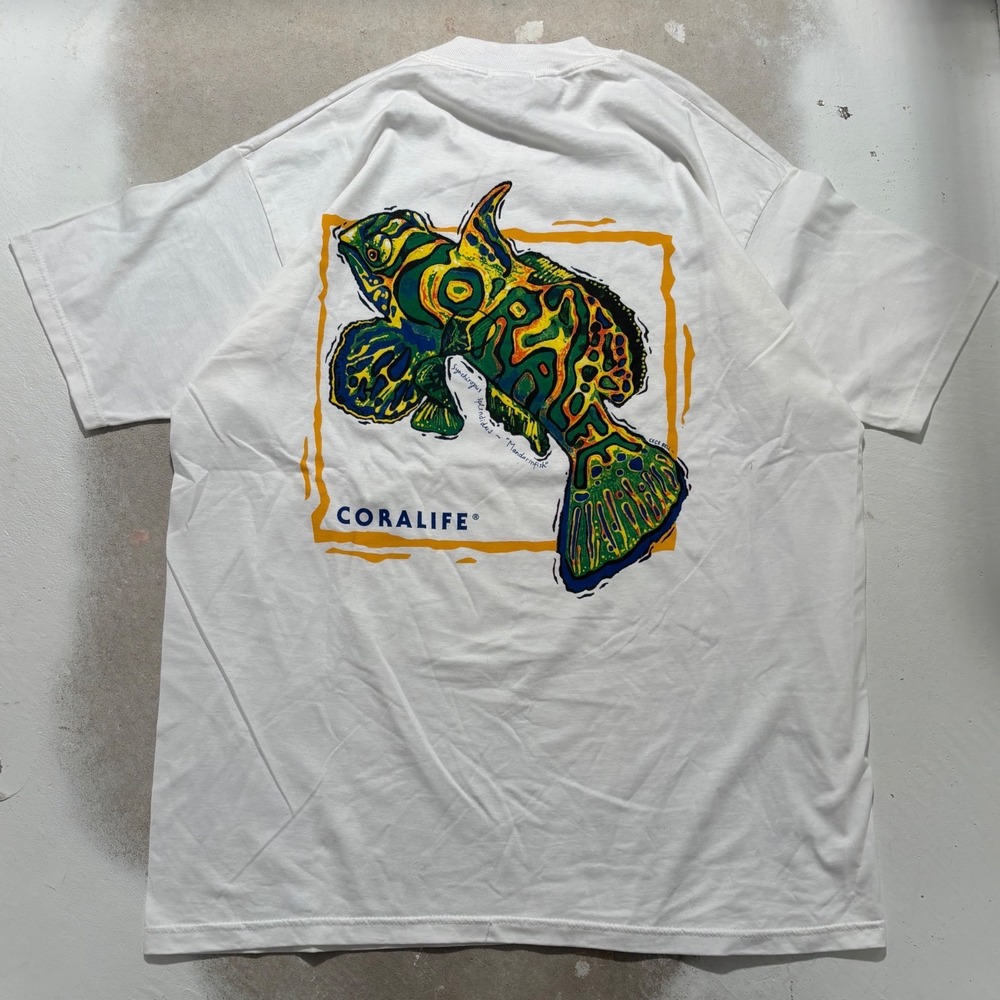 Vintage Coralife Mandarin Fish T-Shirt Fruit of the Loom White XL Cece Bell